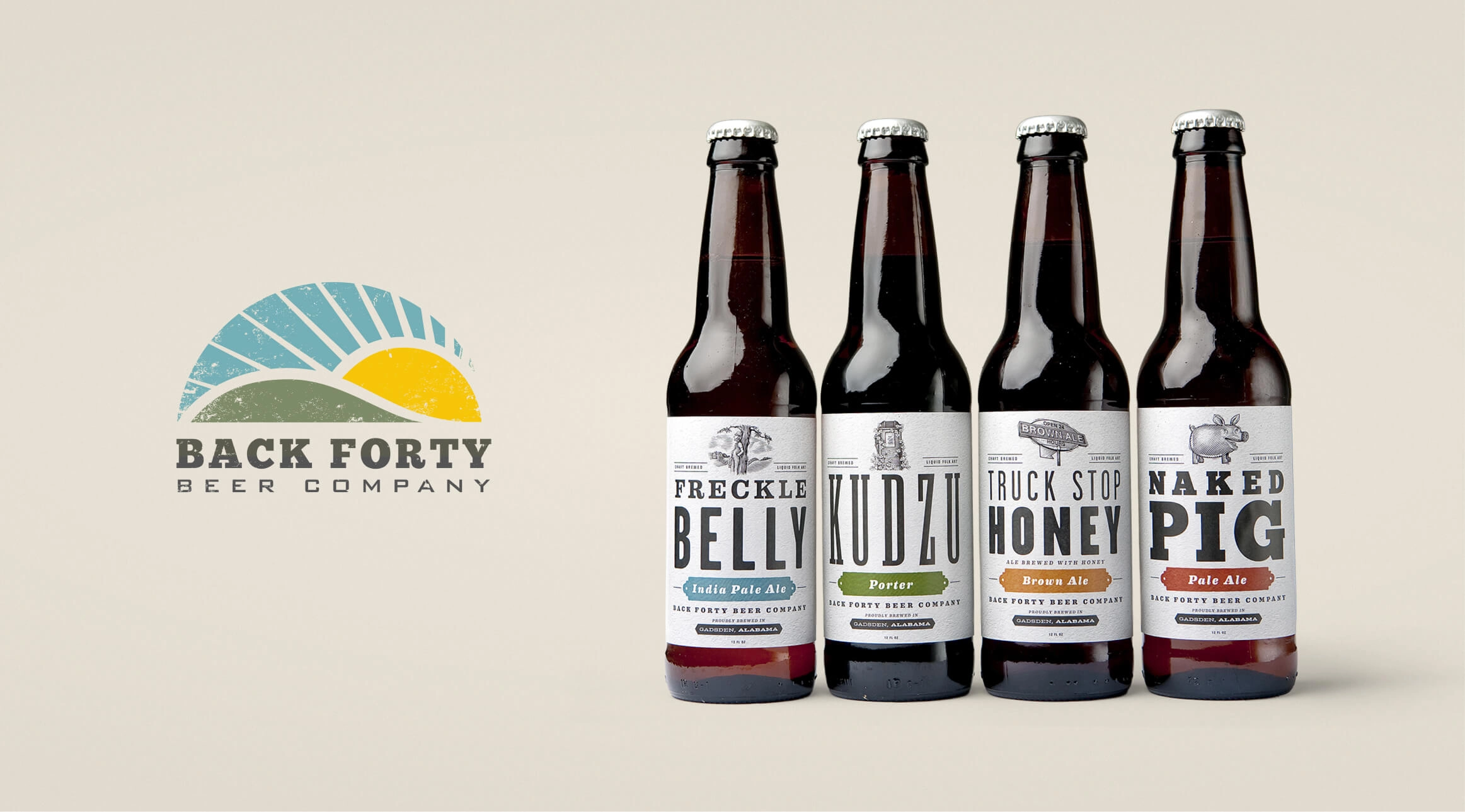 Back Forty Beer Company logo and bottle packaging